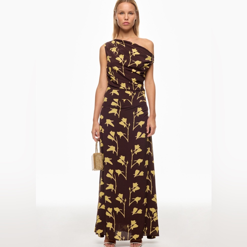 STAUD Maxi Phare Dress Brown & Yellow
